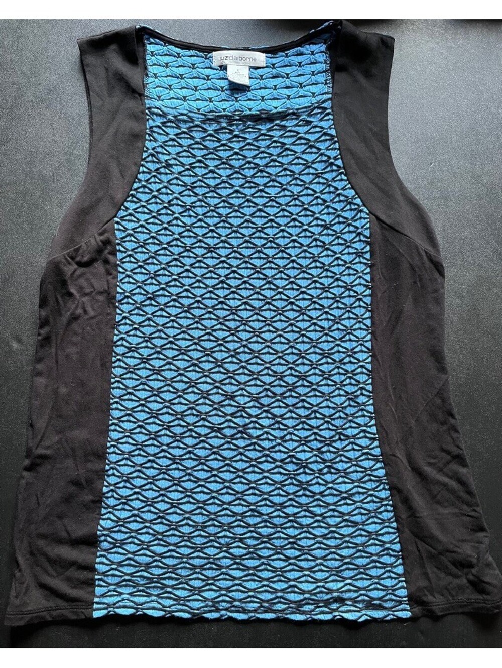 Liz Claiborne Blue & Black Textured Racerback Tank Top Large